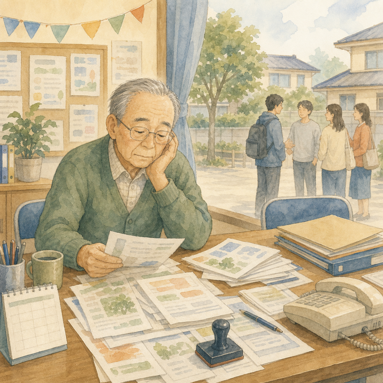 地域の課題を考える様子のイラスト